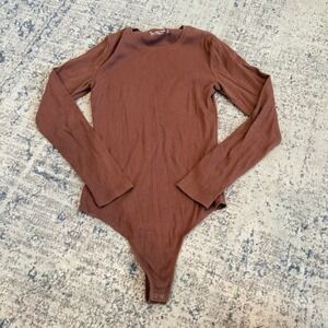 ABERCROMBIE & FITCH Soft AF Ribbed Long Sleeve Bodice Brown Womens Medium